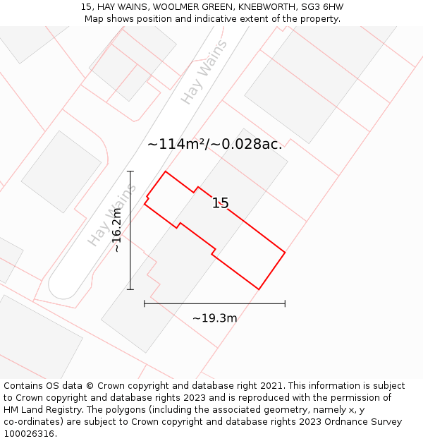 15, HAY WAINS, WOOLMER GREEN, KNEBWORTH, SG3 6HW: Plot and title map