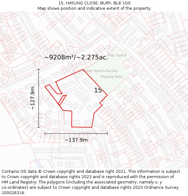 15, HAYLING CLOSE, BURY, BL8 1GS: Plot and title map