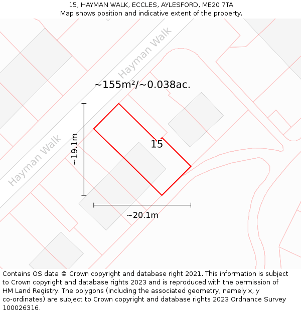 15, HAYMAN WALK, ECCLES, AYLESFORD, ME20 7TA: Plot and title map