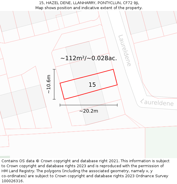 15, HAZEL DENE, LLANHARRY, PONTYCLUN, CF72 9JL: Plot and title map