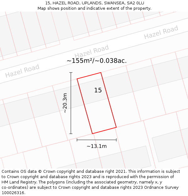 15, HAZEL ROAD, UPLANDS, SWANSEA, SA2 0LU: Plot and title map