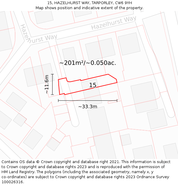 15, HAZELHURST WAY, TARPORLEY, CW6 9YH: Plot and title map
