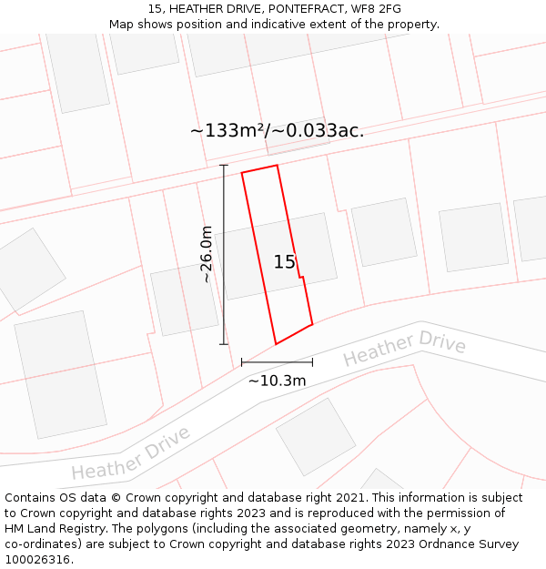 15, HEATHER DRIVE, PONTEFRACT, WF8 2FG: Plot and title map
