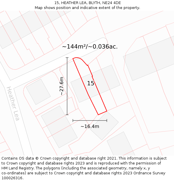 15, HEATHER LEA, BLYTH, NE24 4DE: Plot and title map