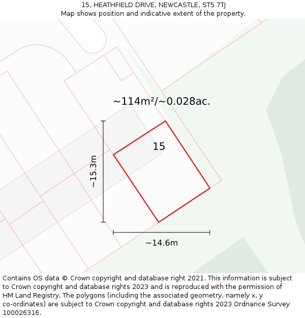 15, HEATHFIELD DRIVE, NEWCASTLE, ST5 7TJ: Plot and title map