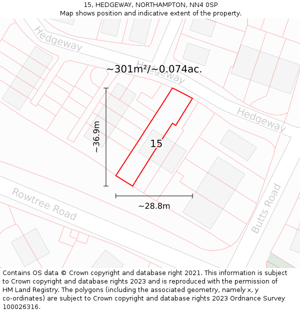 15, HEDGEWAY, NORTHAMPTON, NN4 0SP: Plot and title map