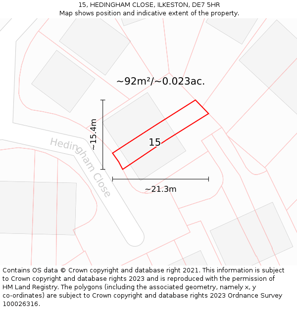 15, HEDINGHAM CLOSE, ILKESTON, DE7 5HR: Plot and title map