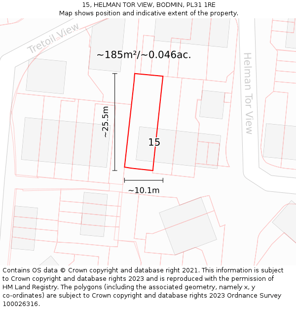 15, HELMAN TOR VIEW, BODMIN, PL31 1RE: Plot and title map
