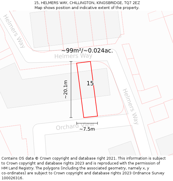15, HELMERS WAY, CHILLINGTON, KINGSBRIDGE, TQ7 2EZ: Plot and title map
