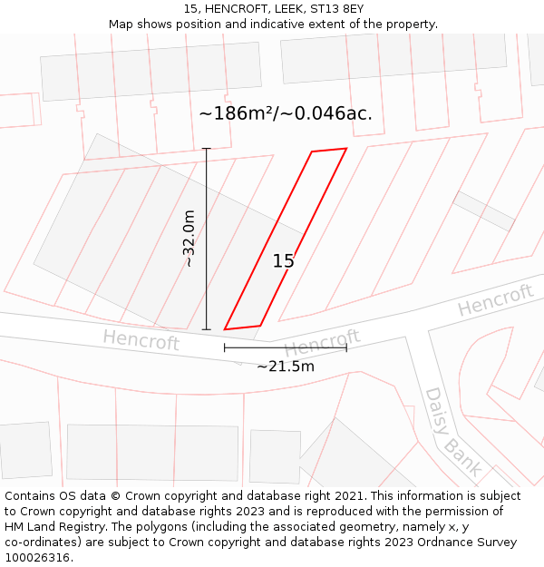 15, HENCROFT, LEEK, ST13 8EY: Plot and title map
