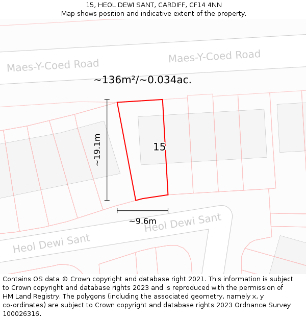 15, HEOL DEWI SANT, CARDIFF, CF14 4NN: Plot and title map