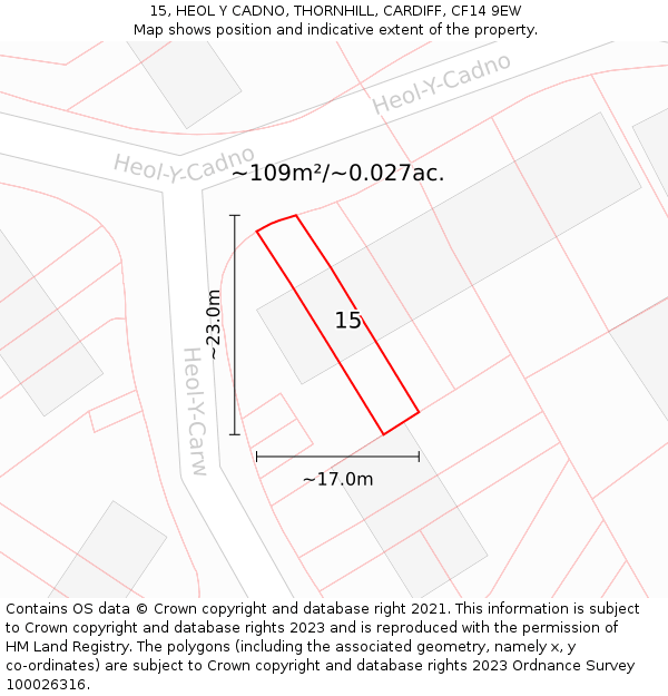 15, HEOL Y CADNO, THORNHILL, CARDIFF, CF14 9EW: Plot and title map
