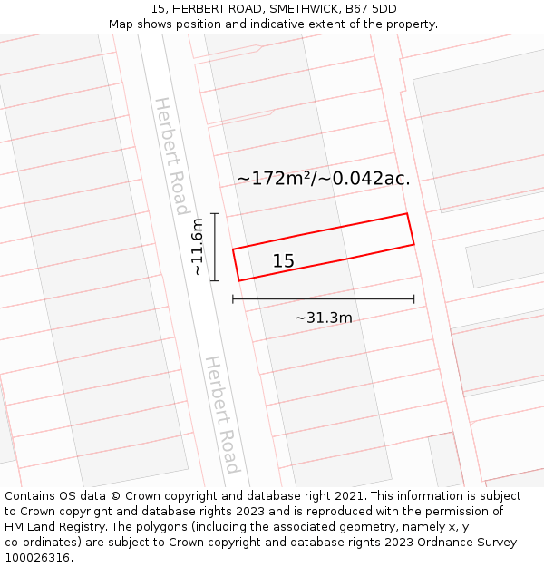 15, HERBERT ROAD, SMETHWICK, B67 5DD: Plot and title map