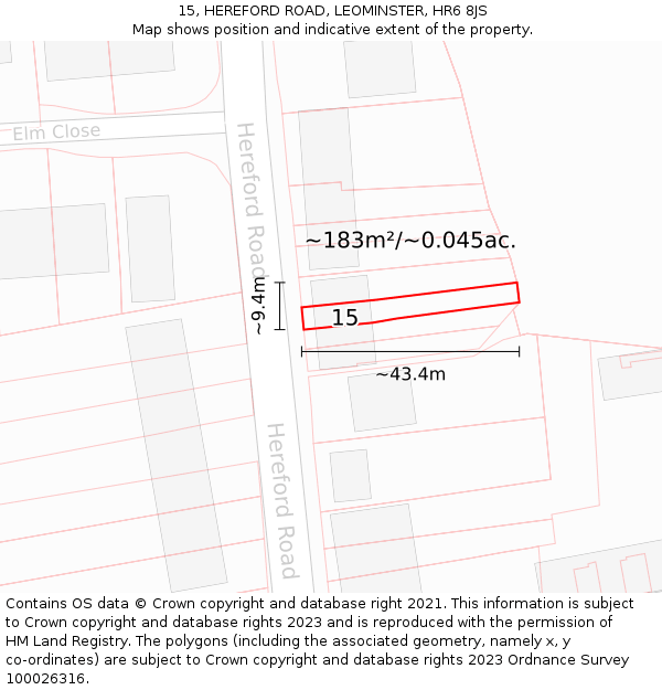 15, HEREFORD ROAD, LEOMINSTER, HR6 8JS: Plot and title map