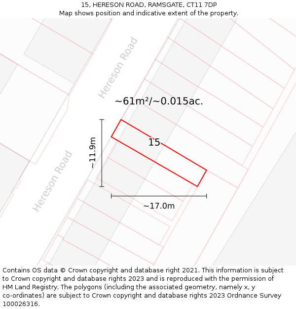 15, HERESON ROAD, RAMSGATE, CT11 7DP: Plot and title map