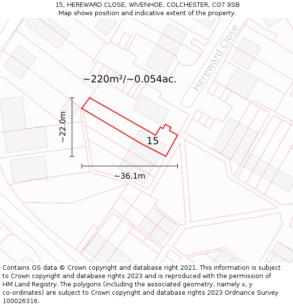 15, HEREWARD CLOSE, WIVENHOE, COLCHESTER, CO7 9SB: Plot and title map