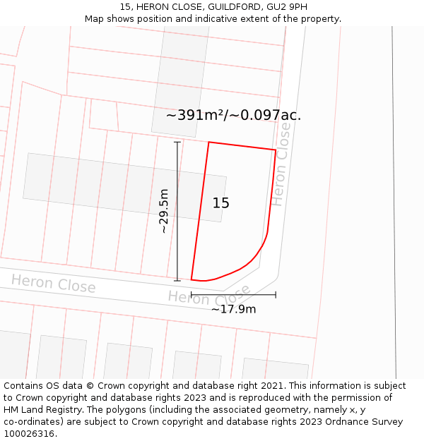 15, HERON CLOSE, GUILDFORD, GU2 9PH: Plot and title map