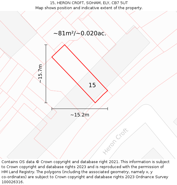 15, HERON CROFT, SOHAM, ELY, CB7 5UT: Plot and title map