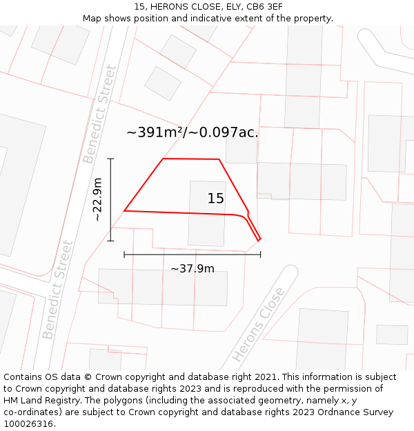 15, HERONS CLOSE, ELY, CB6 3EF: Plot and title map