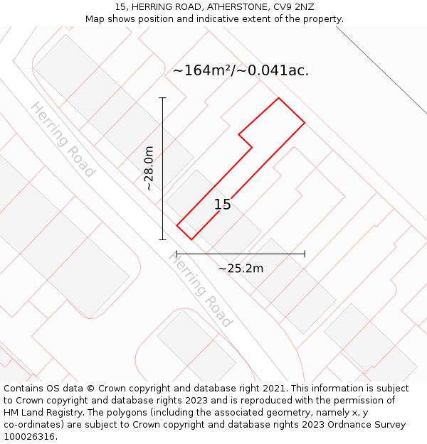 15, HERRING ROAD, ATHERSTONE, CV9 2NZ: Plot and title map