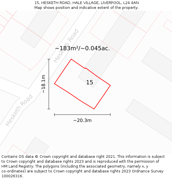 15, HESKETH ROAD, HALE VILLAGE, LIVERPOOL, L24 4AN: Plot and title map