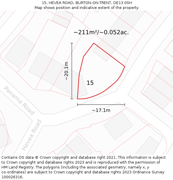 15, HEVEA ROAD, BURTON-ON-TRENT, DE13 0SH: Plot and title map