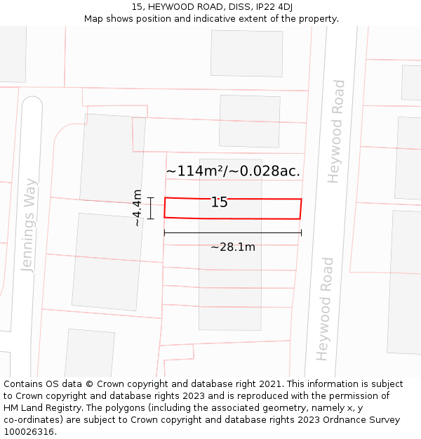 15, HEYWOOD ROAD, DISS, IP22 4DJ: Plot and title map