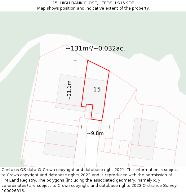 15, HIGH BANK CLOSE, LEEDS, LS15 9DB: Plot and title map