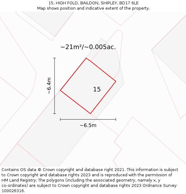 15, HIGH FOLD, BAILDON, SHIPLEY, BD17 6LE: Plot and title map
