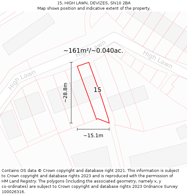 15, HIGH LAWN, DEVIZES, SN10 2BA: Plot and title map