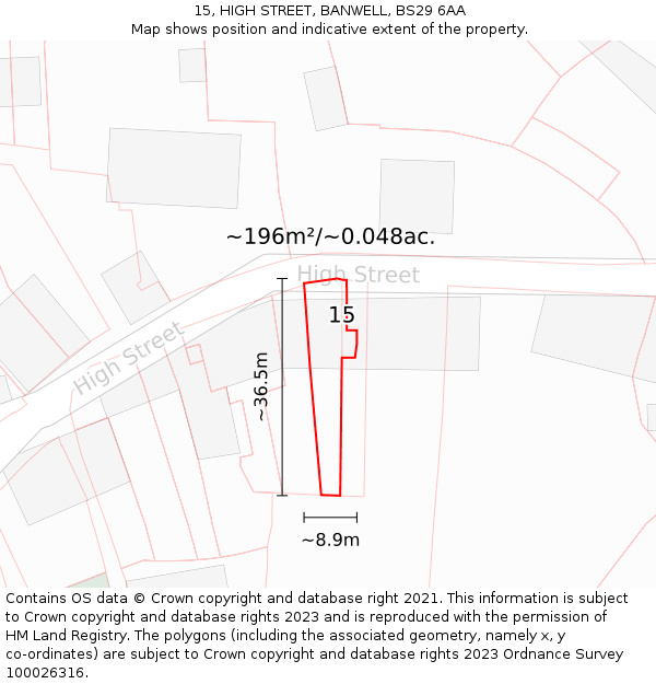 15, HIGH STREET, BANWELL, BS29 6AA: Plot and title map