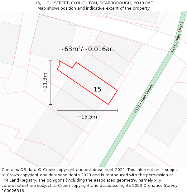 15, HIGH STREET, CLOUGHTON, SCARBOROUGH, YO13 0AE: Plot and title map