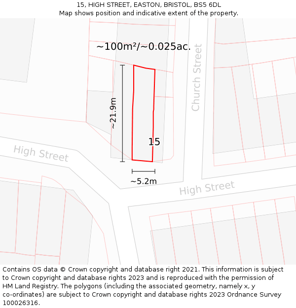 15, HIGH STREET, EASTON, BRISTOL, BS5 6DL: Plot and title map