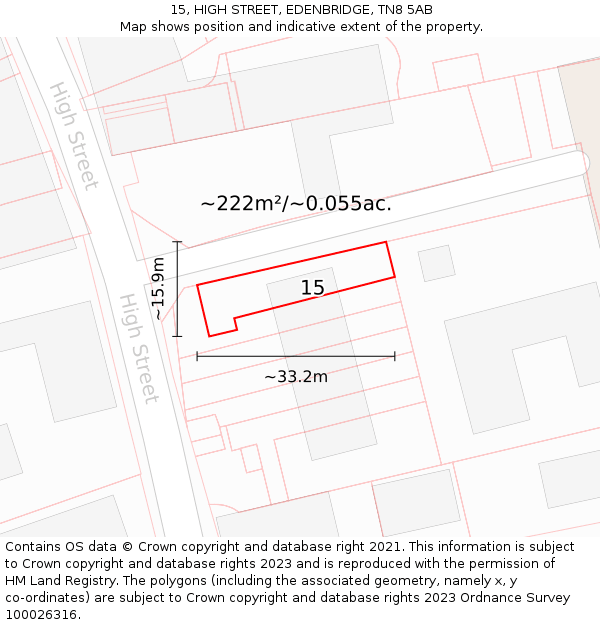 15, HIGH STREET, EDENBRIDGE, TN8 5AB: Plot and title map