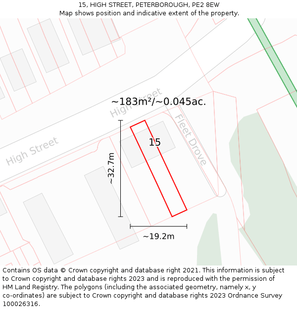 15, HIGH STREET, PETERBOROUGH, PE2 8EW: Plot and title map