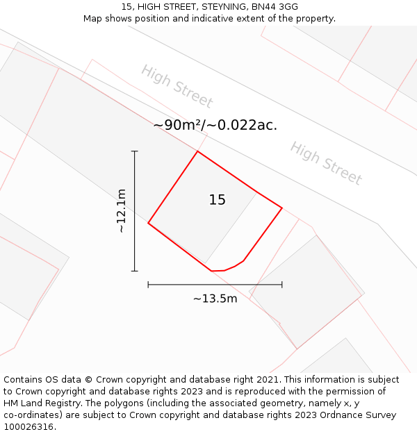 15, HIGH STREET, STEYNING, BN44 3GG: Plot and title map