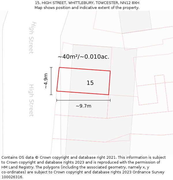 15, HIGH STREET, WHITTLEBURY, TOWCESTER, NN12 8XH: Plot and title map