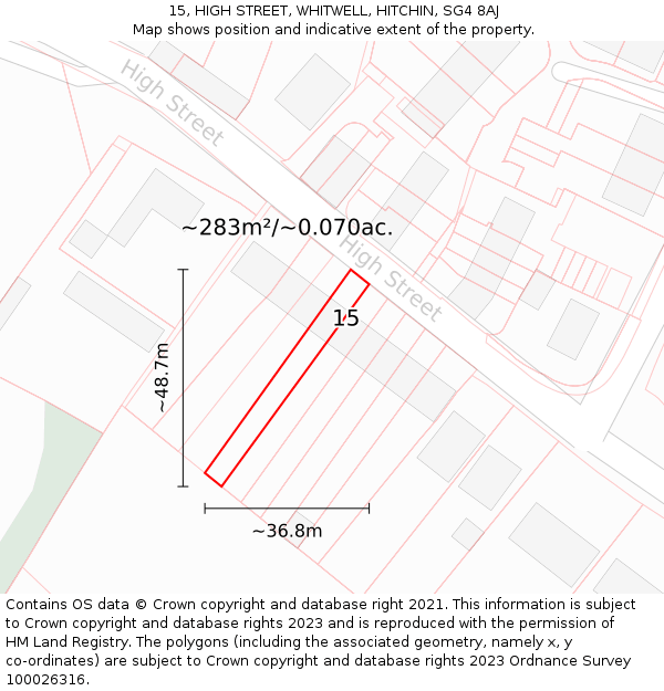 15, HIGH STREET, WHITWELL, HITCHIN, SG4 8AJ: Plot and title map