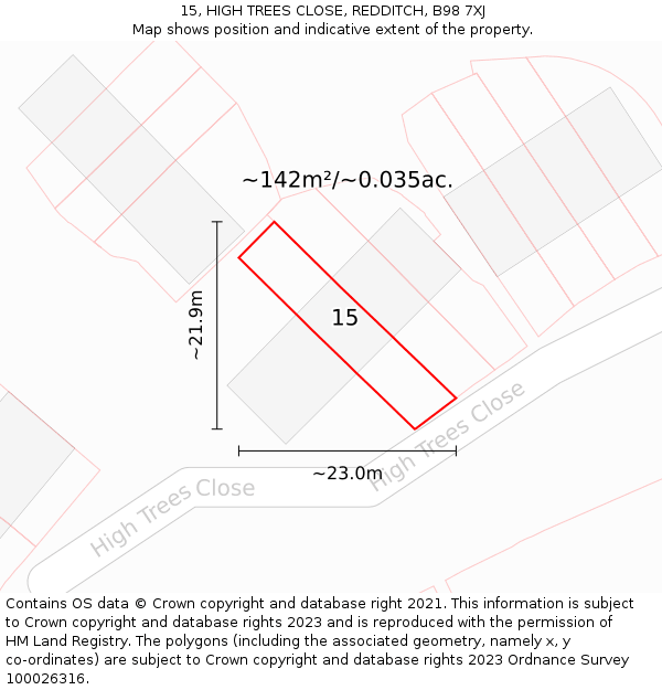 15, HIGH TREES CLOSE, REDDITCH, B98 7XJ: Plot and title map