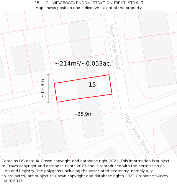 15, HIGH VIEW ROAD, ENDON, STOKE-ON-TRENT, ST9 9HT: Plot and title map