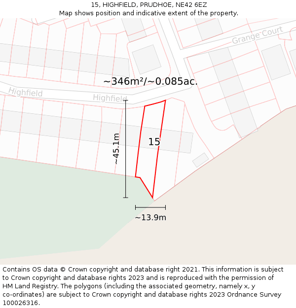 15, HIGHFIELD, PRUDHOE, NE42 6EZ: Plot and title map