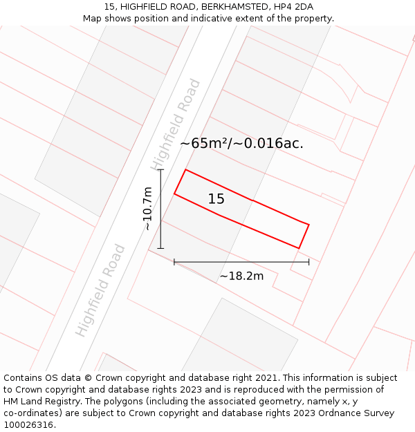 15, HIGHFIELD ROAD, BERKHAMSTED, HP4 2DA: Plot and title map