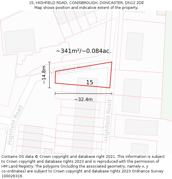 15, HIGHFIELD ROAD, CONISBROUGH, DONCASTER, DN12 2DE: Plot and title map