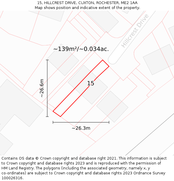 15, HILLCREST DRIVE, CUXTON, ROCHESTER, ME2 1AA: Plot and title map