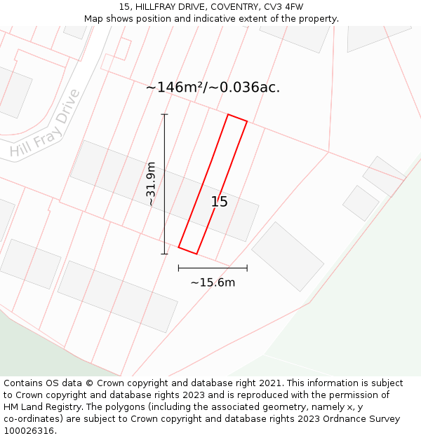 15, HILLFRAY DRIVE, COVENTRY, CV3 4FW: Plot and title map