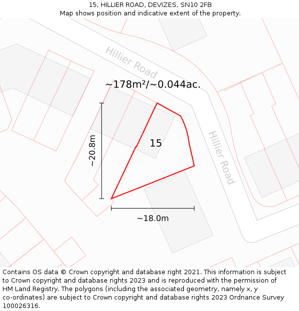 15, HILLIER ROAD, DEVIZES, SN10 2FB: Plot and title map