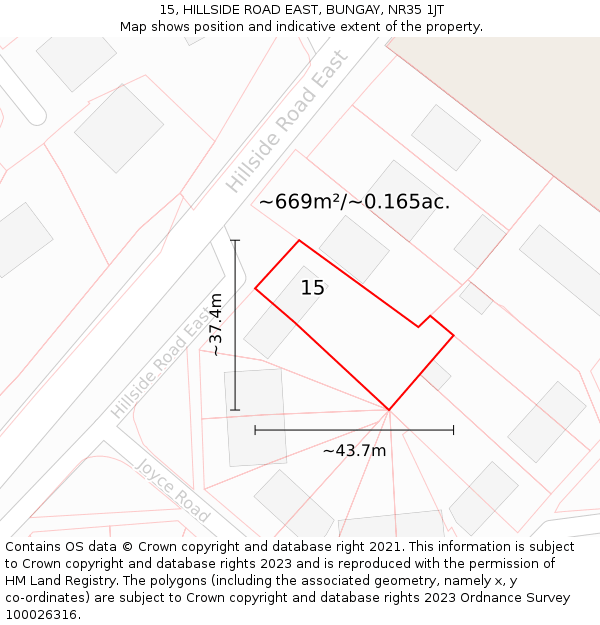 15, HILLSIDE ROAD EAST, BUNGAY, NR35 1JT: Plot and title map