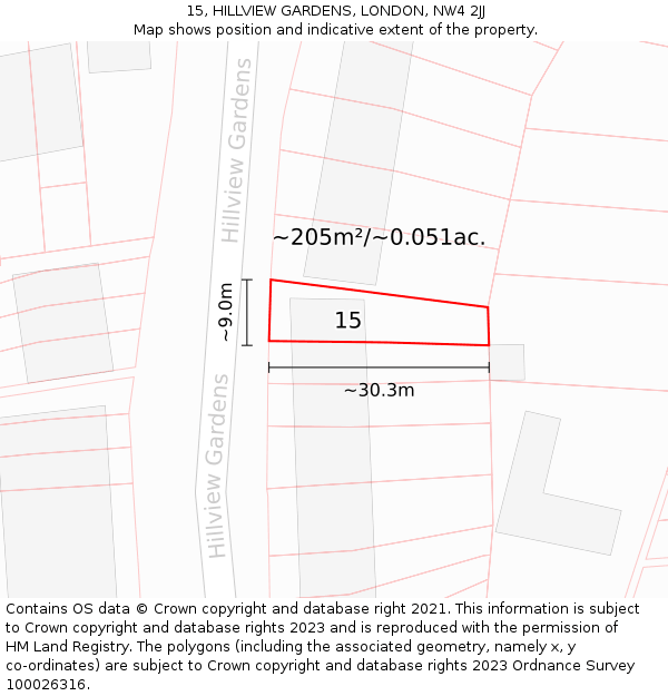 15, HILLVIEW GARDENS, LONDON, NW4 2JJ: Plot and title map