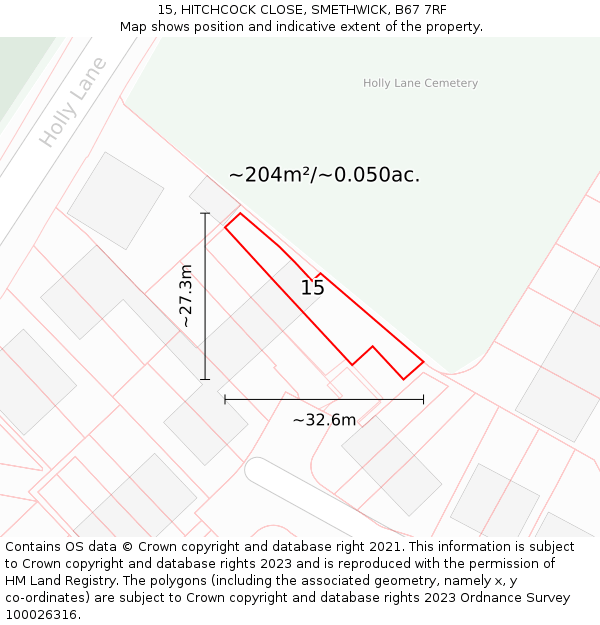 15, HITCHCOCK CLOSE, SMETHWICK, B67 7RF: Plot and title map