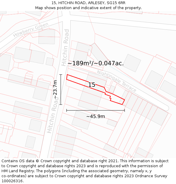15, HITCHIN ROAD, ARLESEY, SG15 6RR: Plot and title map